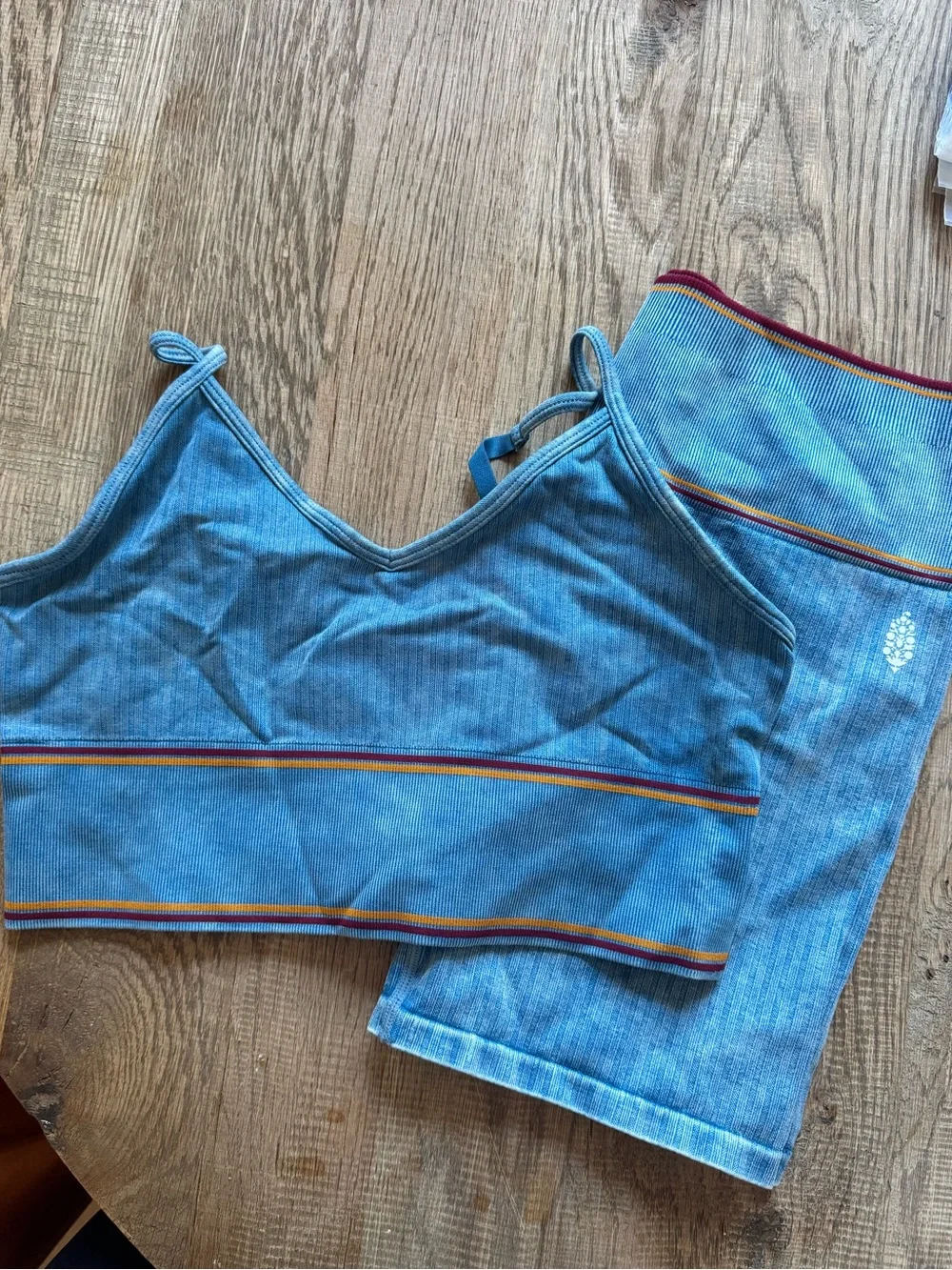 FP Movement Blue Ribbed Bra & Short Set with Rainbow Stripe